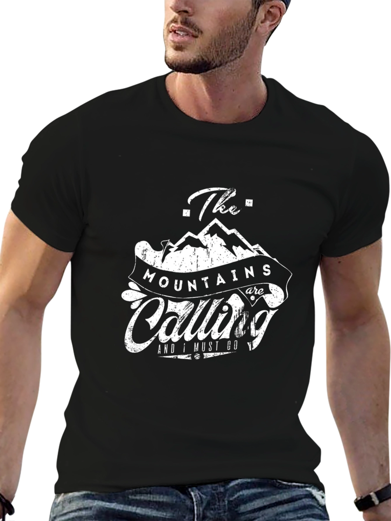 Mountains are Calling Graphic Tee - Black Cotton T-Shirt