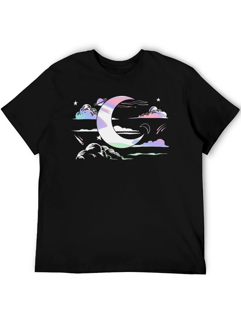 Cosmic Crescent Moon Black T-Shirt