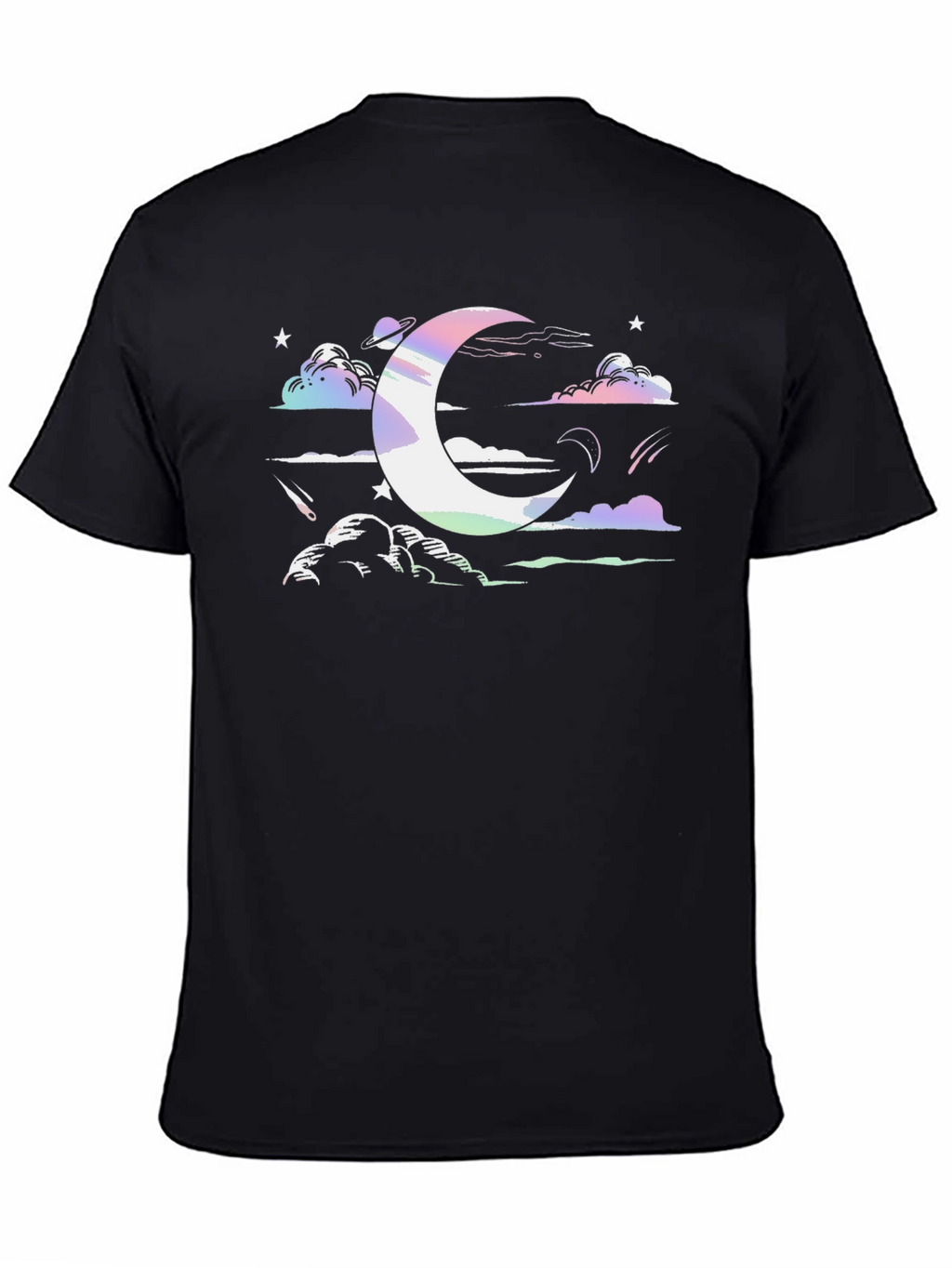 Cosmic Crescent Moon Black T-Shirt