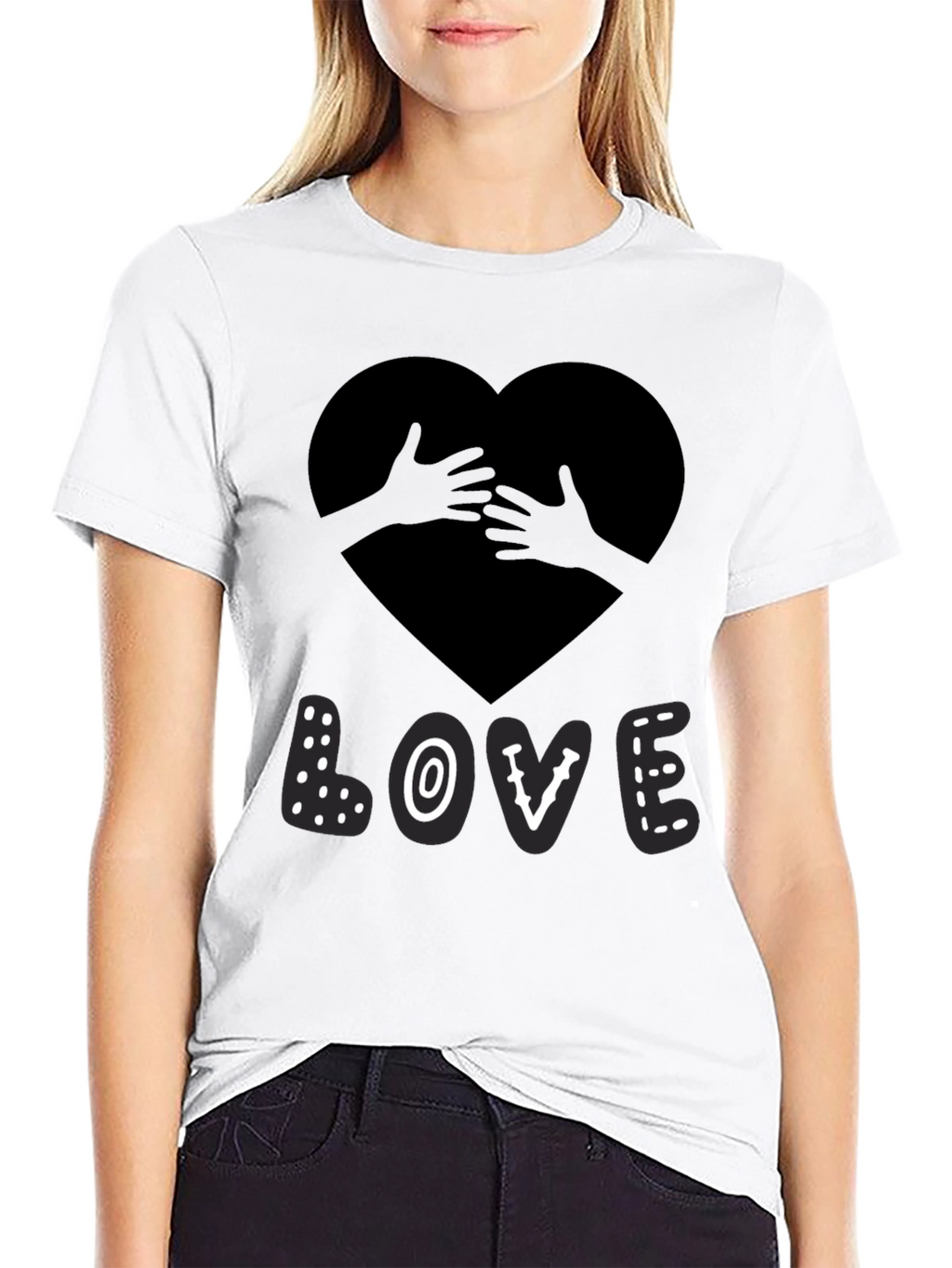 Love Heart Hands Graphic Print Black T-Shirt
