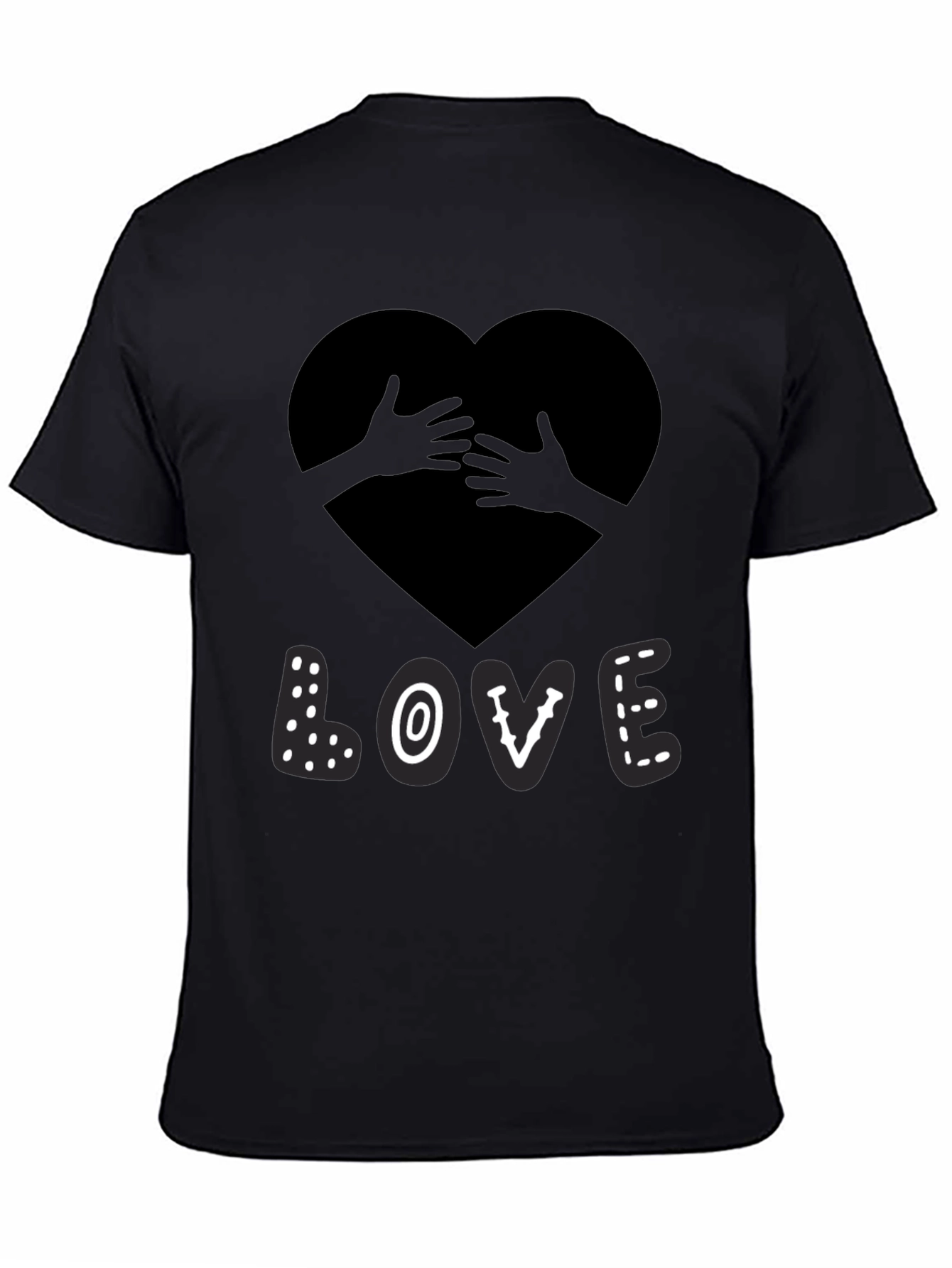 Love Heart Hands Graphic Print Black T-Shirt