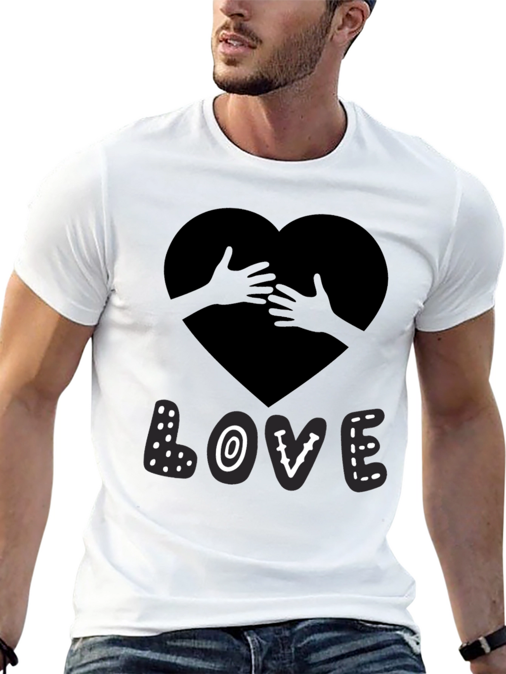 Love Heart Hands Graphic Print Black T-Shirt