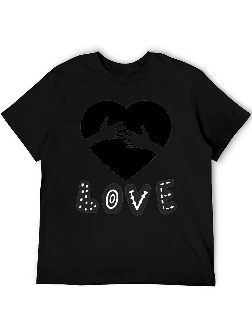 Love Heart Hands Graphic Print Black T-Shirt