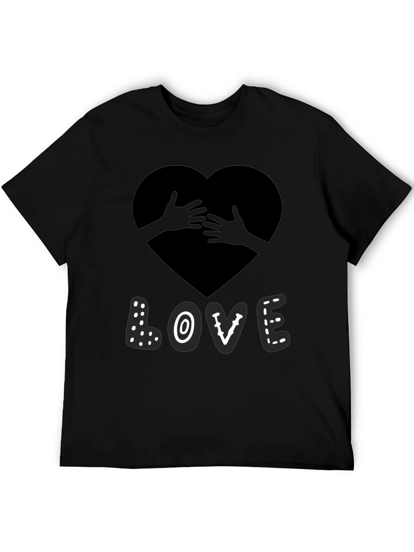 Love Heart Hands Graphic Print Black T-Shirt