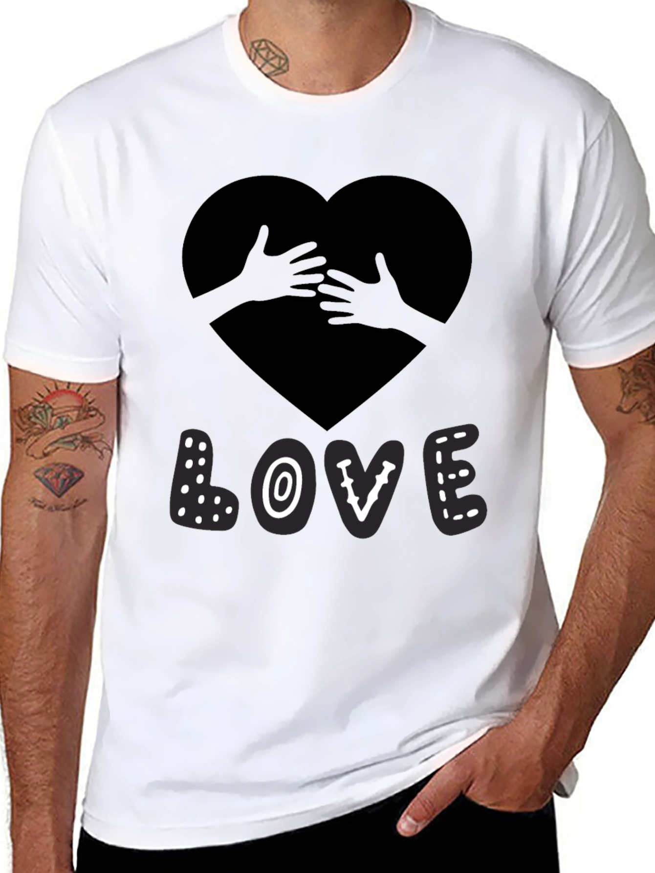 Love Heart Hands Graphic Print Black T-Shirt