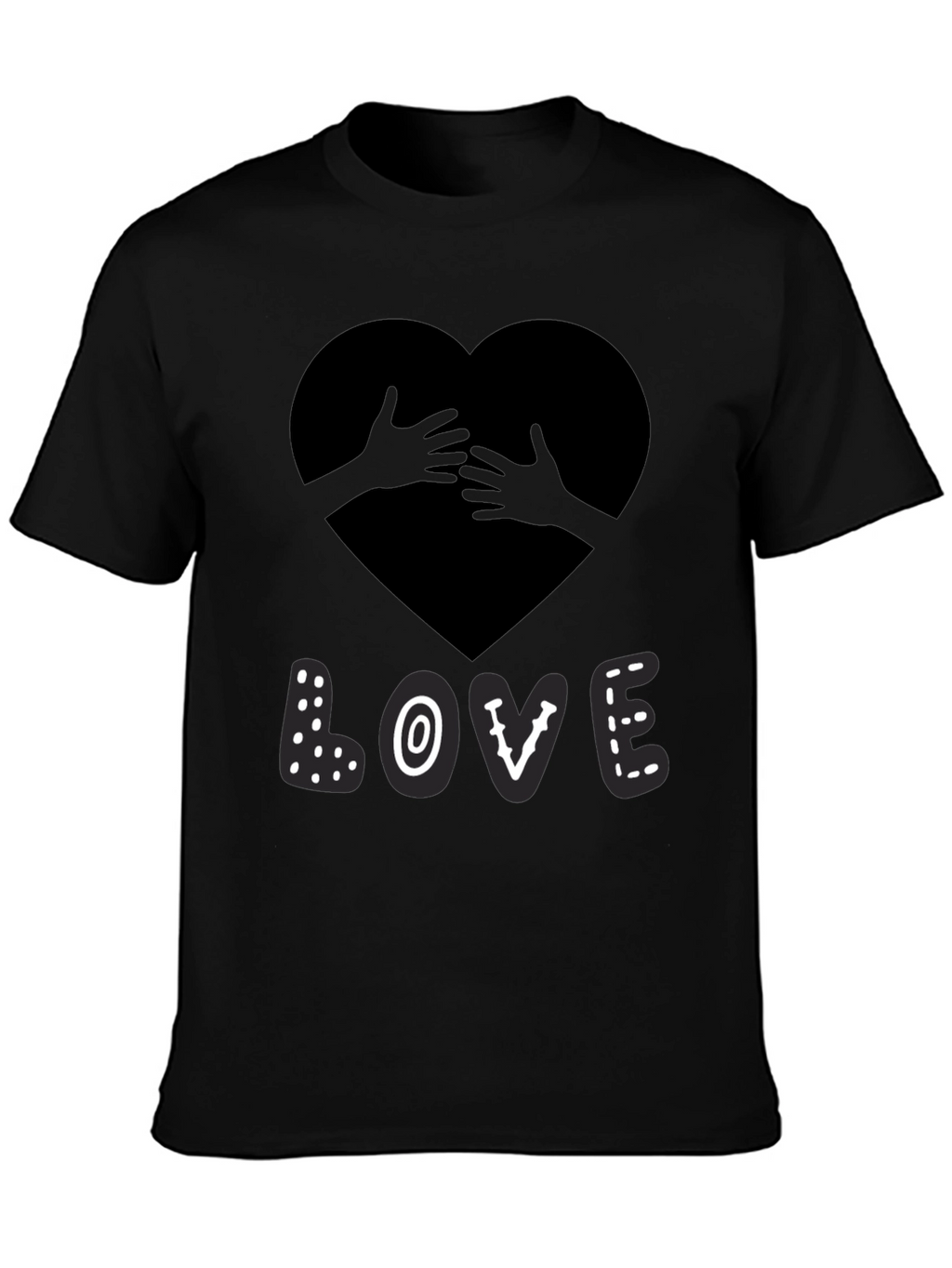 Love Heart Hands Graphic Print Black T-Shirt