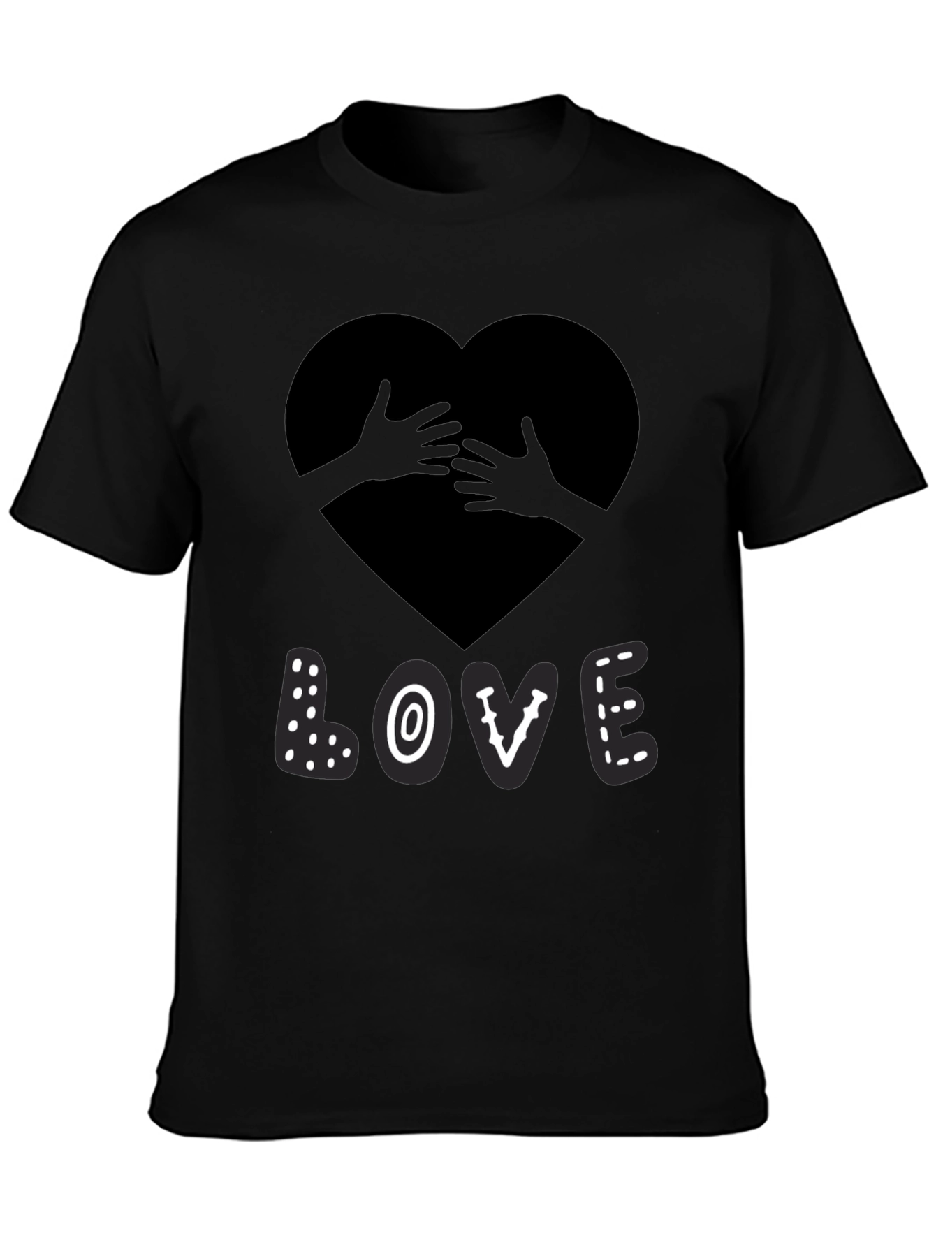 Love Heart Hands Graphic Print Black T-Shirt