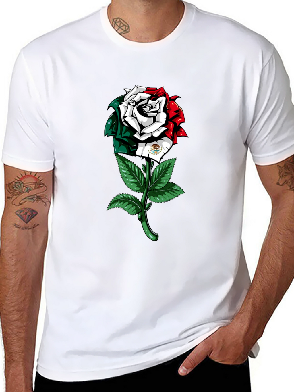Mexican Flag Rose Graphic T-Shirt