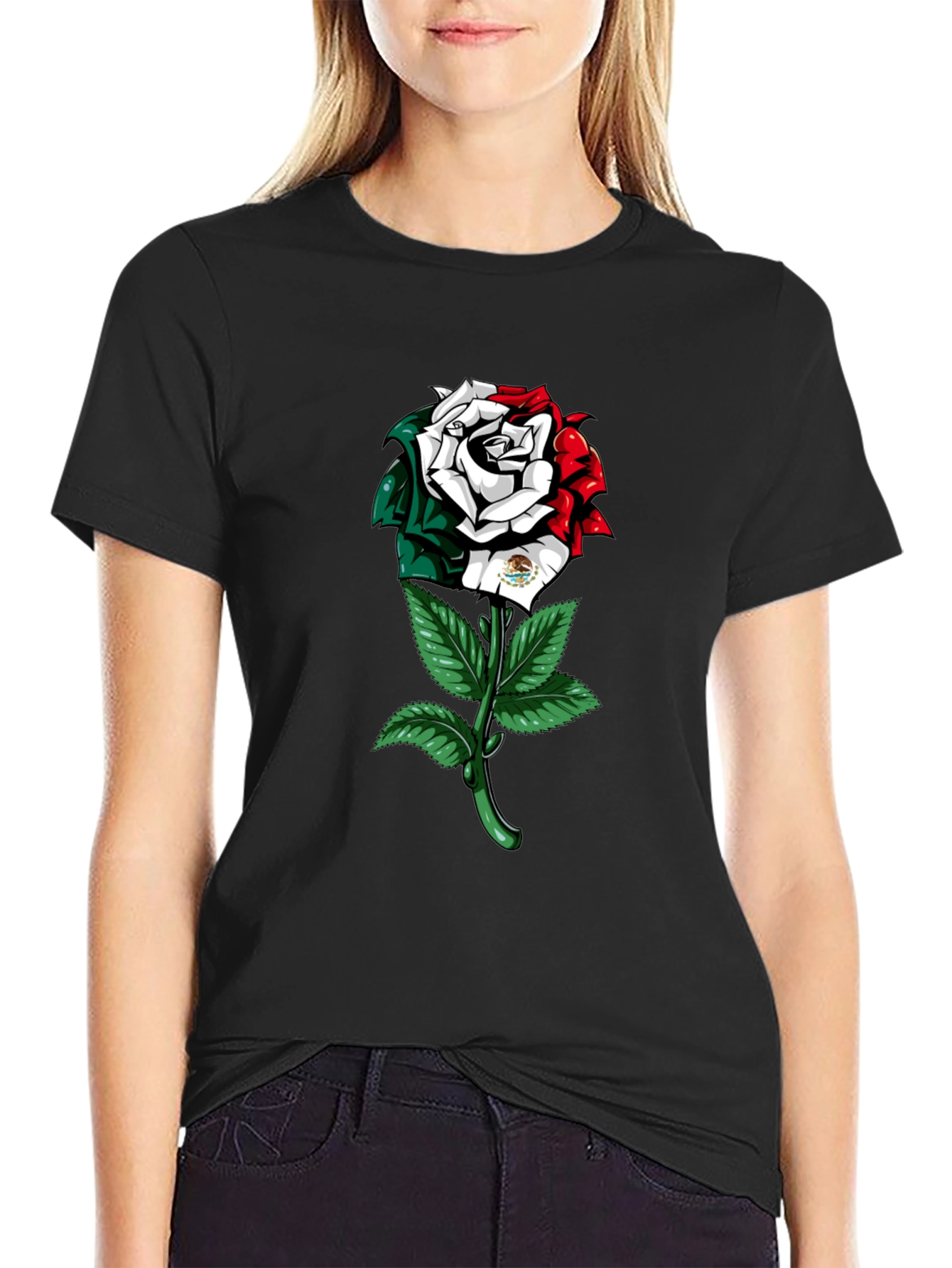 Mexican Flag Rose Graphic T-Shirt