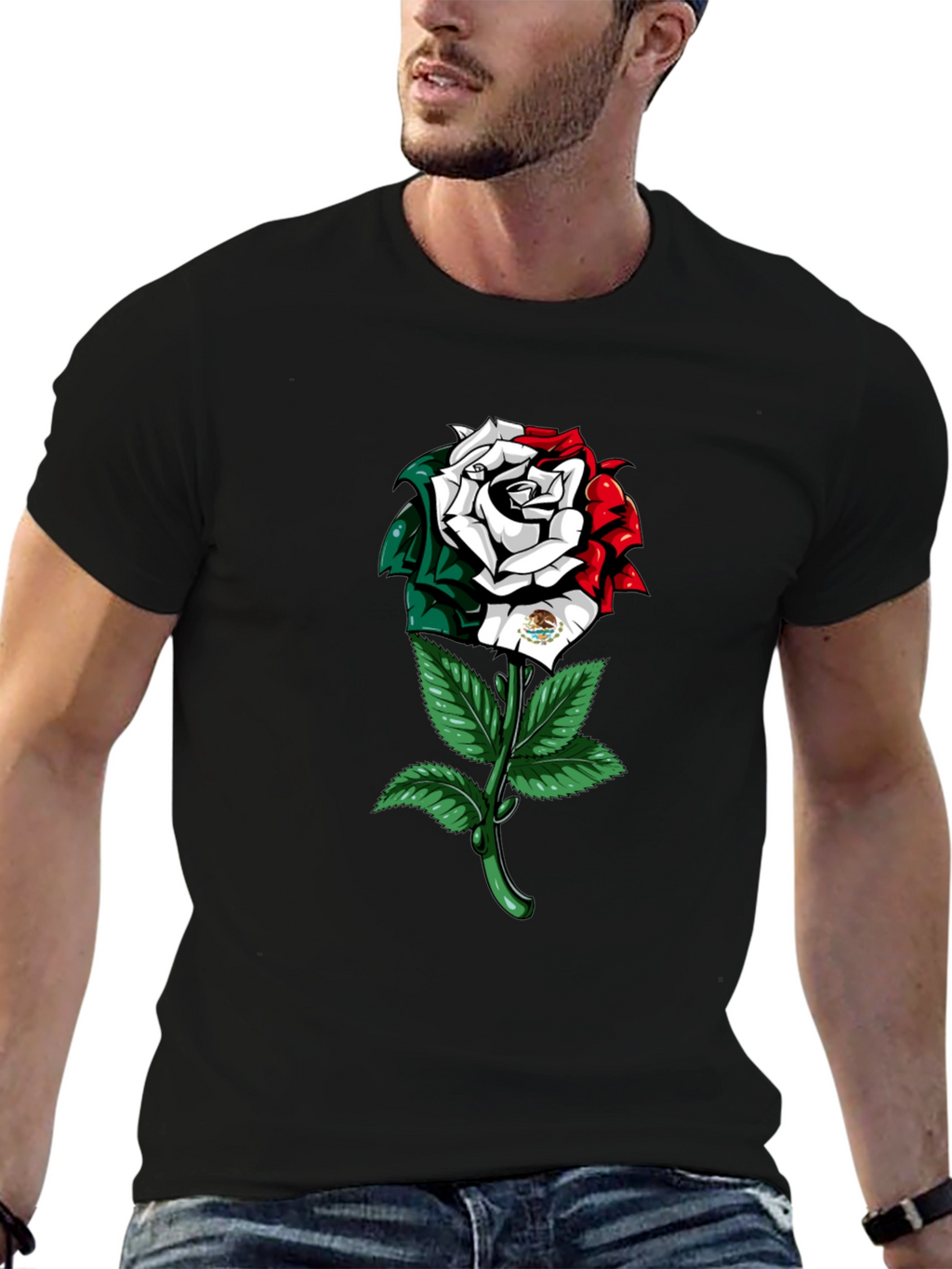 Mexican Flag Rose Graphic T-Shirt