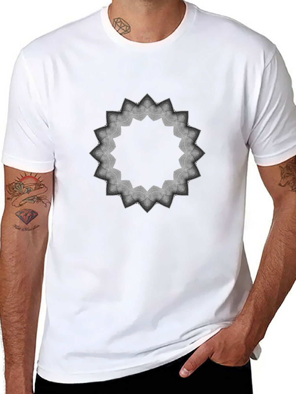 Geometric Mandala Graphic Print Mens Black T-Shirt