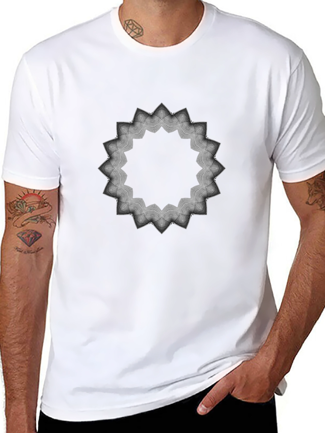 Geometric Mandala Graphic Print Mens Black T-Shirt