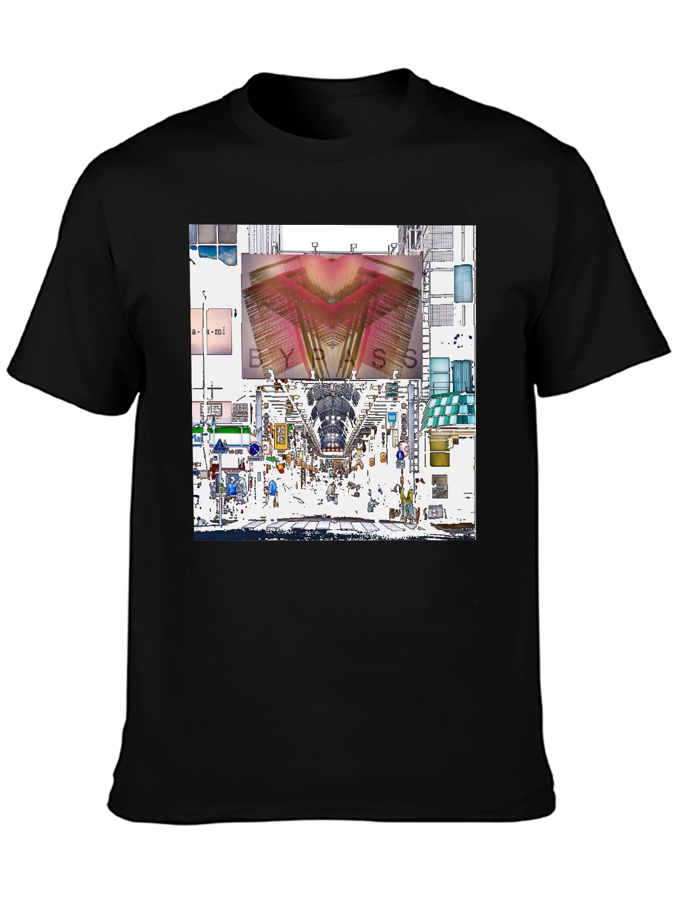 Abstract Cityscape Graphic Tee - Black