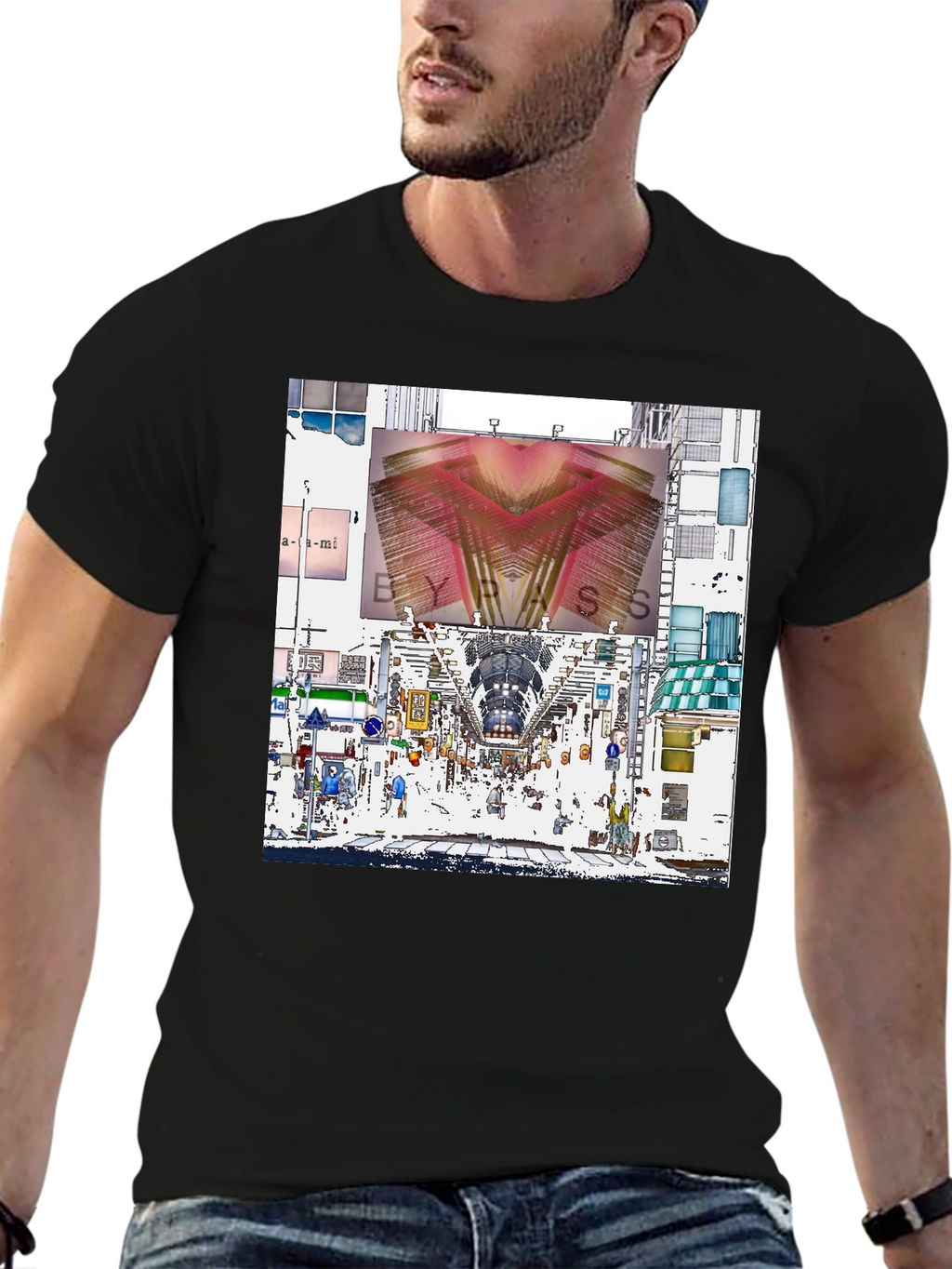 Abstract Cityscape Graphic Tee - Black