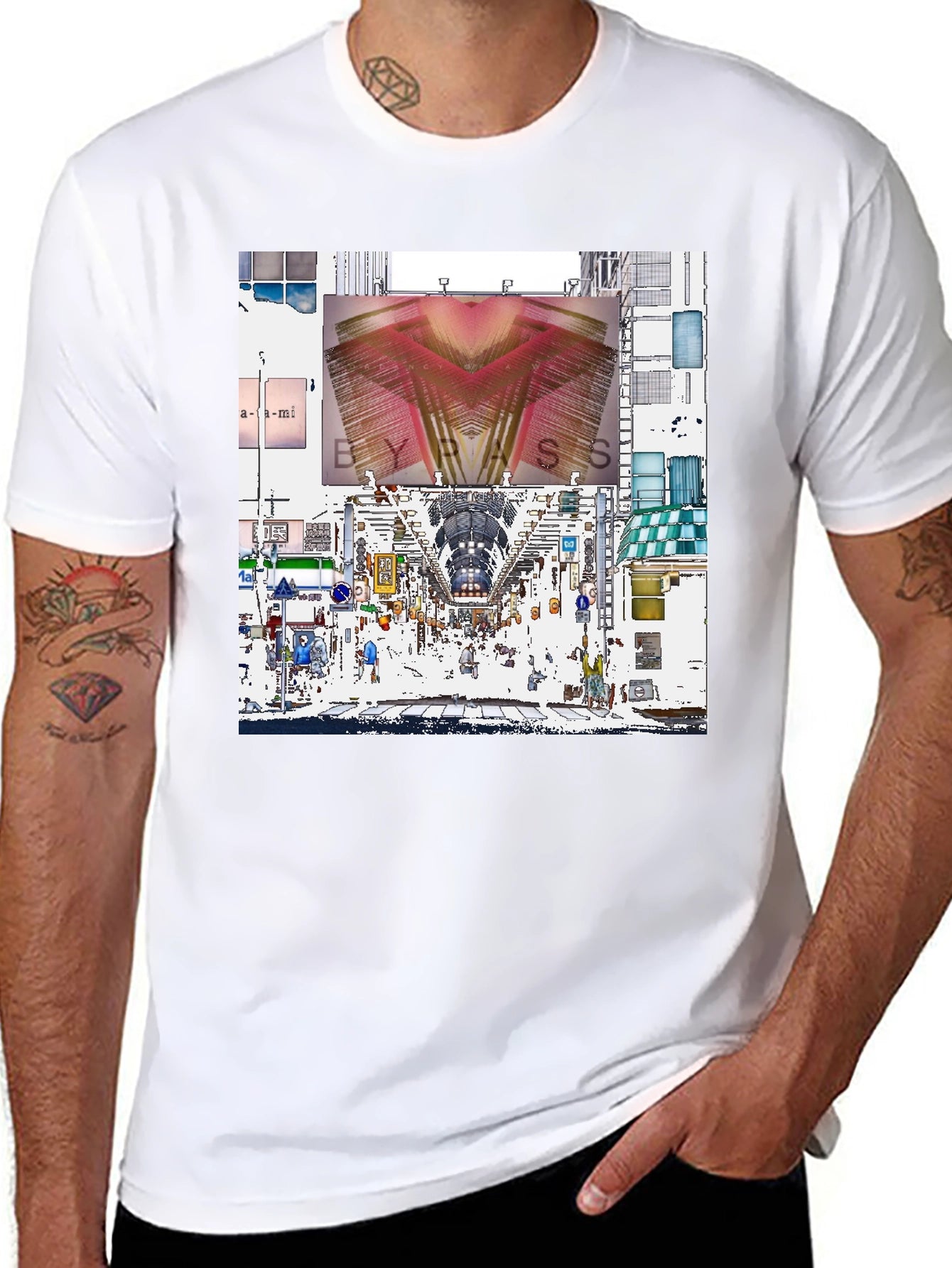 Abstract Cityscape Graphic Tee - Black