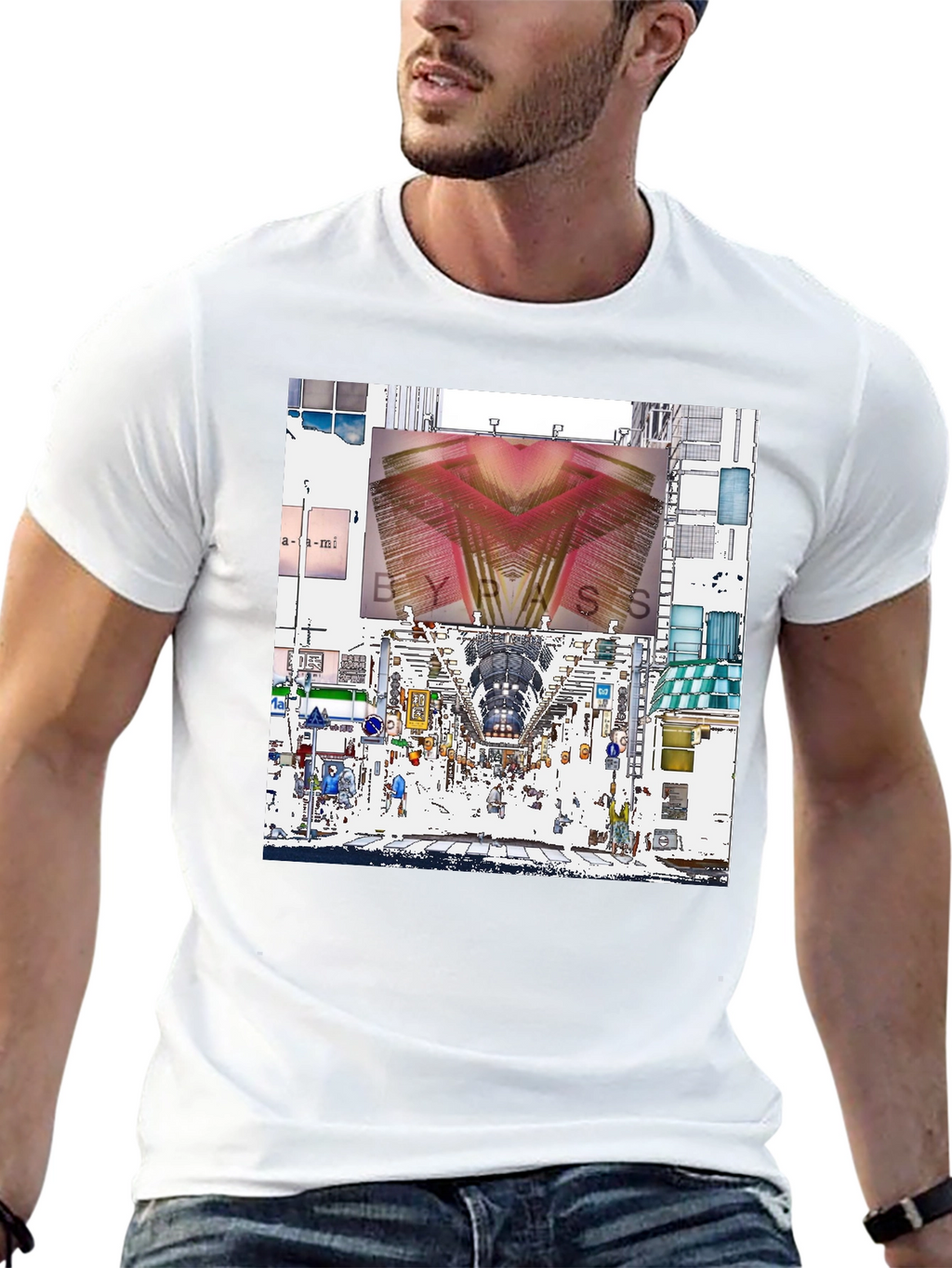 Abstract Cityscape Graphic Tee - Black