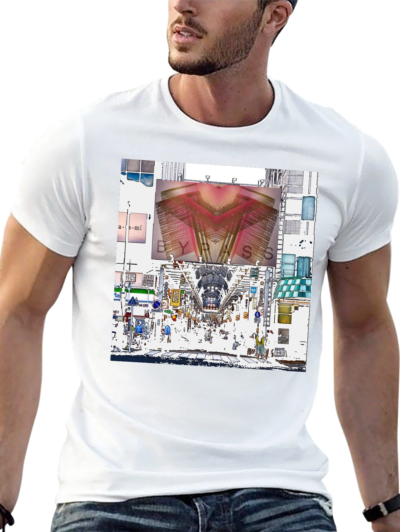 Abstract Cityscape Graphic Tee - Black