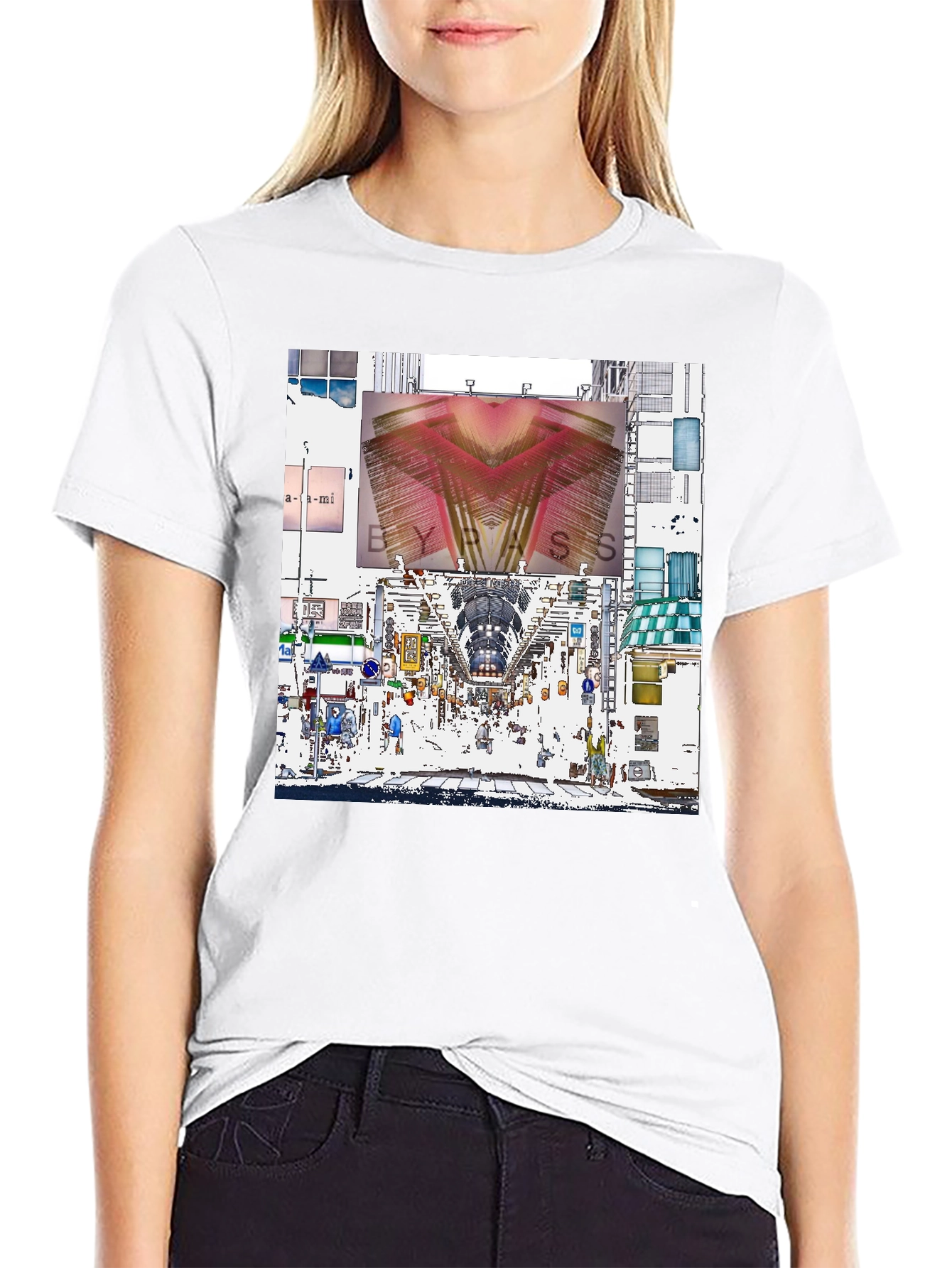 Abstract Cityscape Graphic Tee - Black