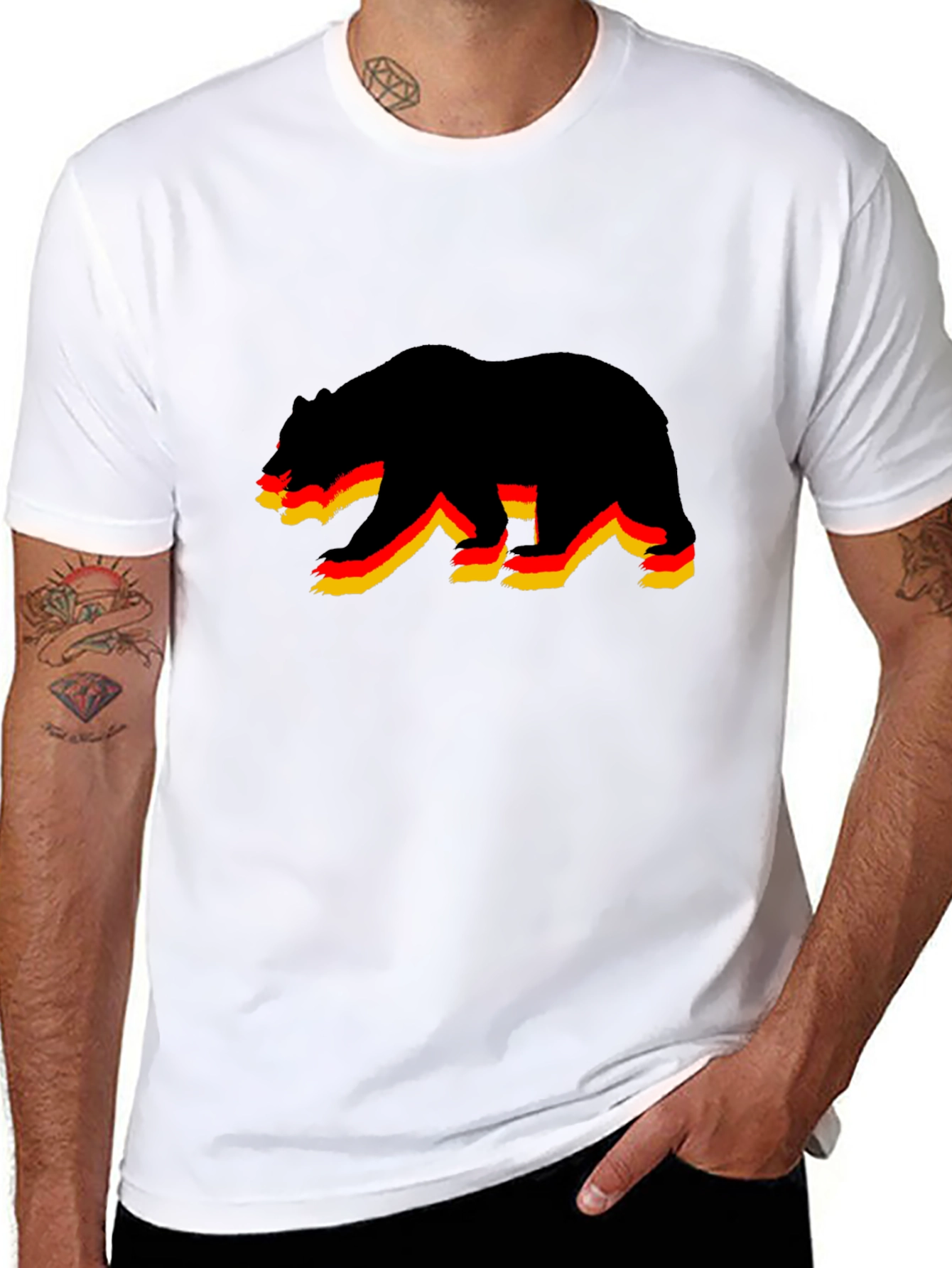Bear Graphic Print Black T-Shirt