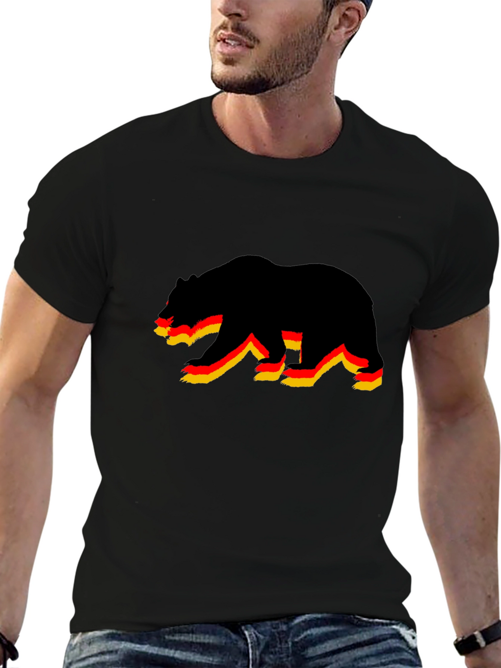 Bear Graphic Print Black T-Shirt