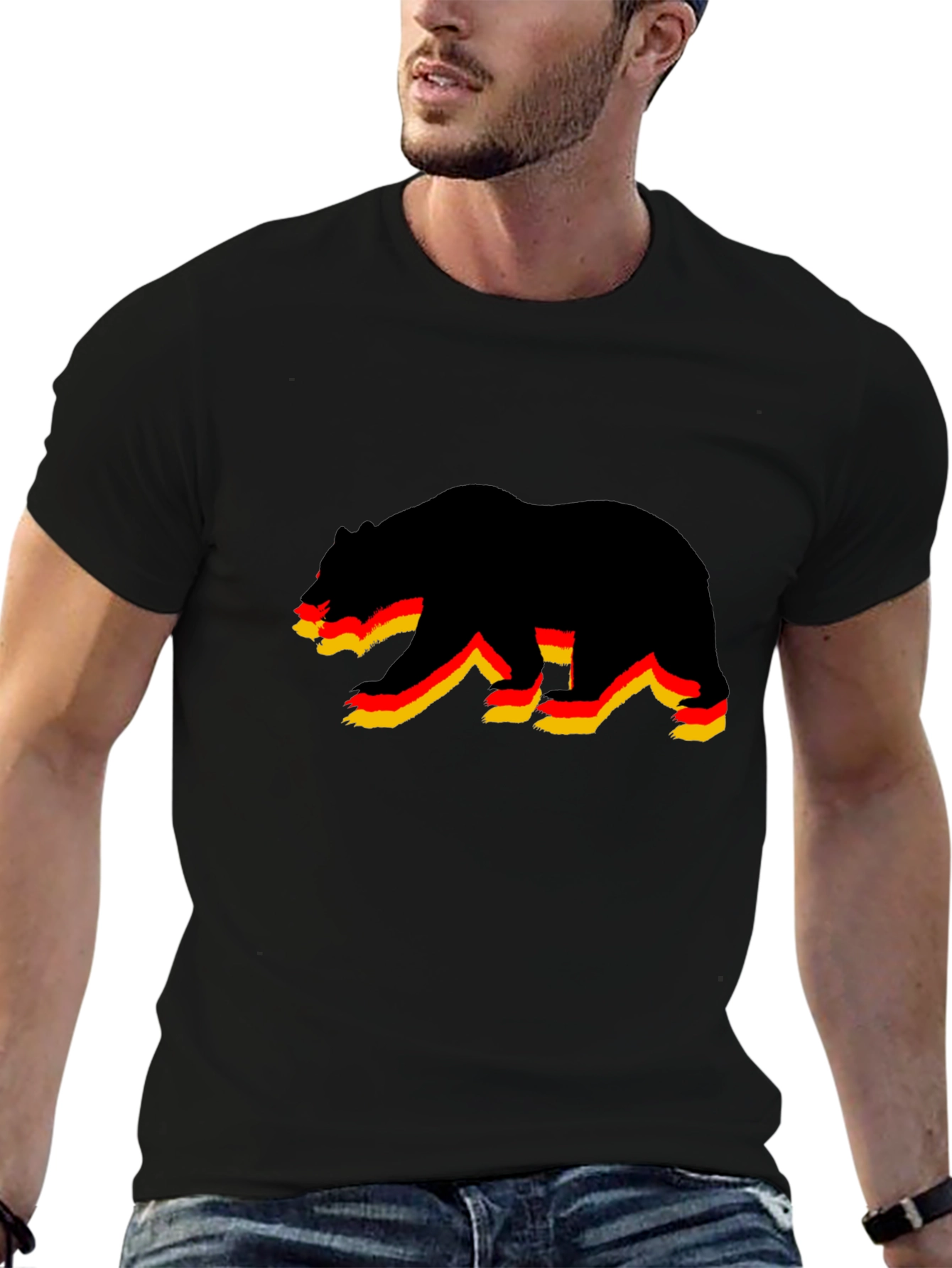 Bear Graphic Print Black T-Shirt