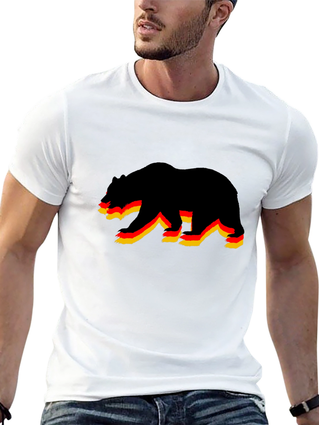 Bear Graphic Print Black T-Shirt