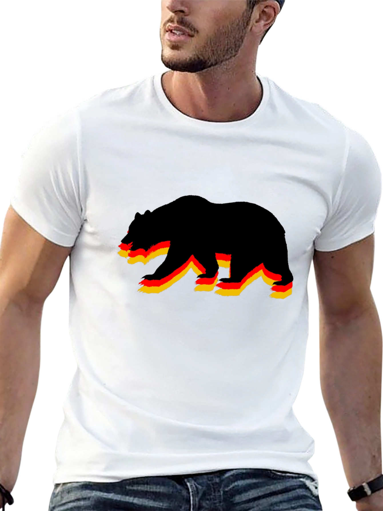 Bear Graphic Print Black T-Shirt
