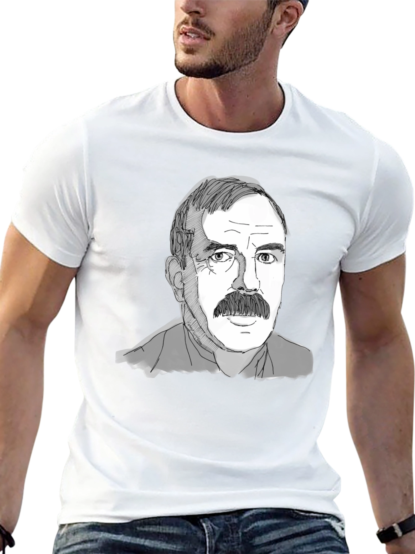Mustache Man Tee - Graphic Print Black T-Shirt
