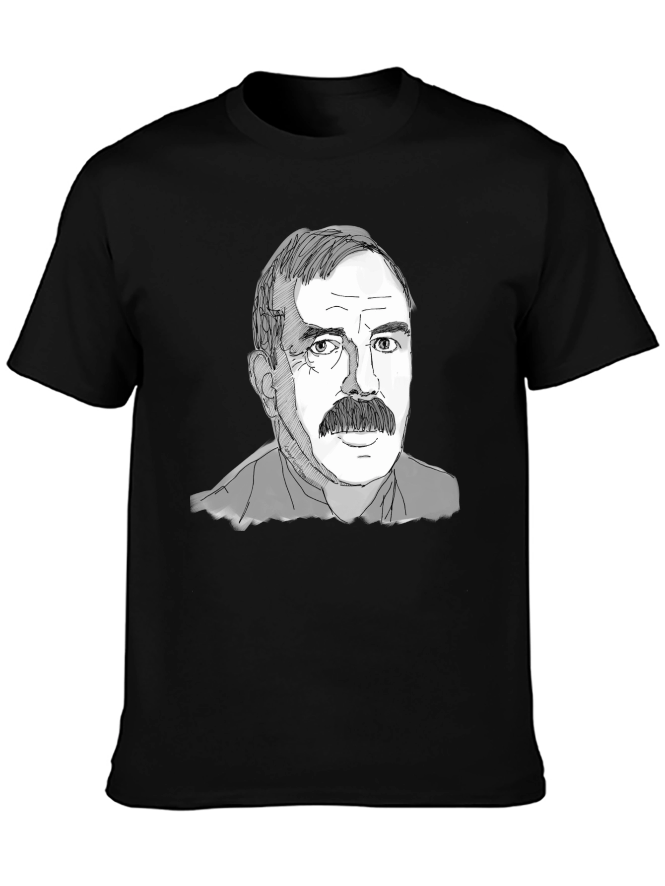 Mustache Man Tee - Graphic Print Black T-Shirt
