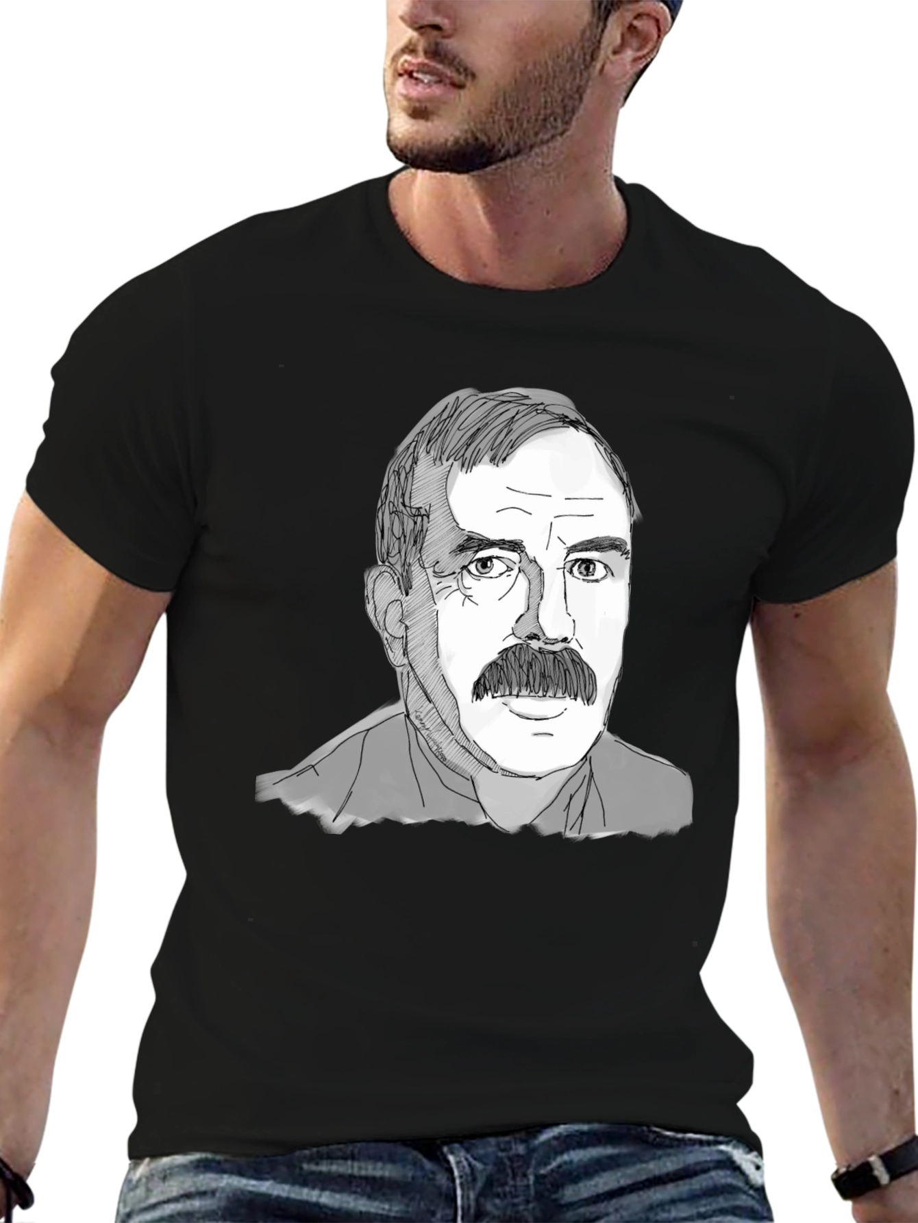 Mustache Man Tee - Graphic Print Black T-Shirt