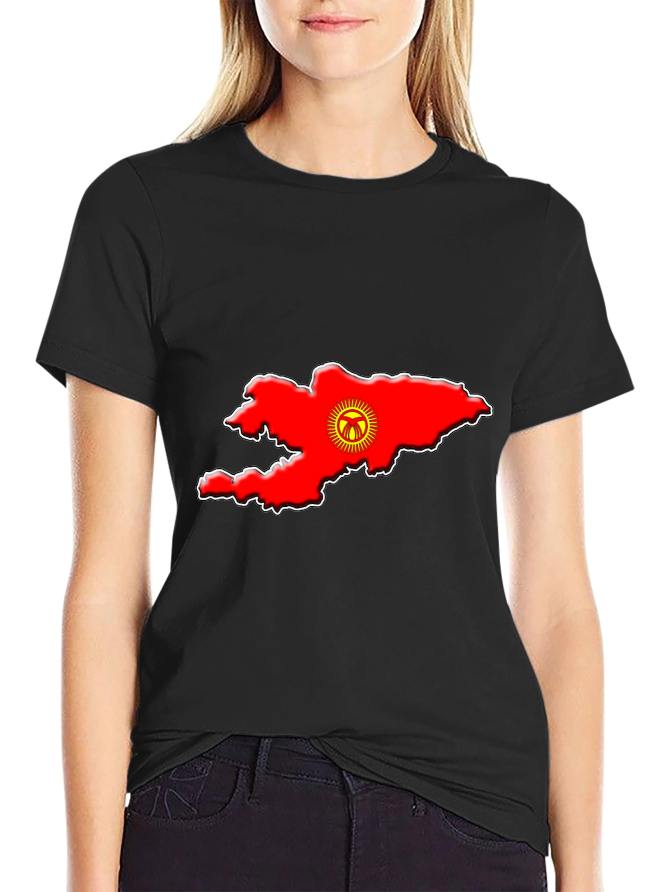 Kyrgyzstan Flag Map T-Shirt - Black Graphic Tee
