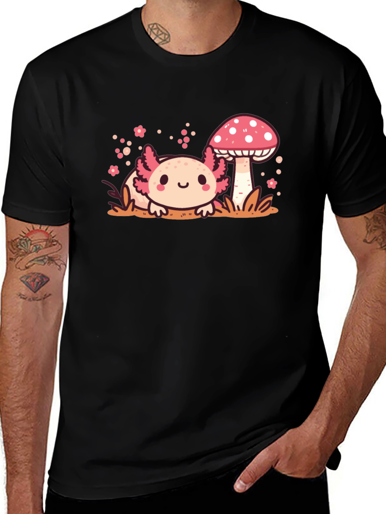 Axolotl & Mushroom Graphic Tee - Cute Kawaii Style