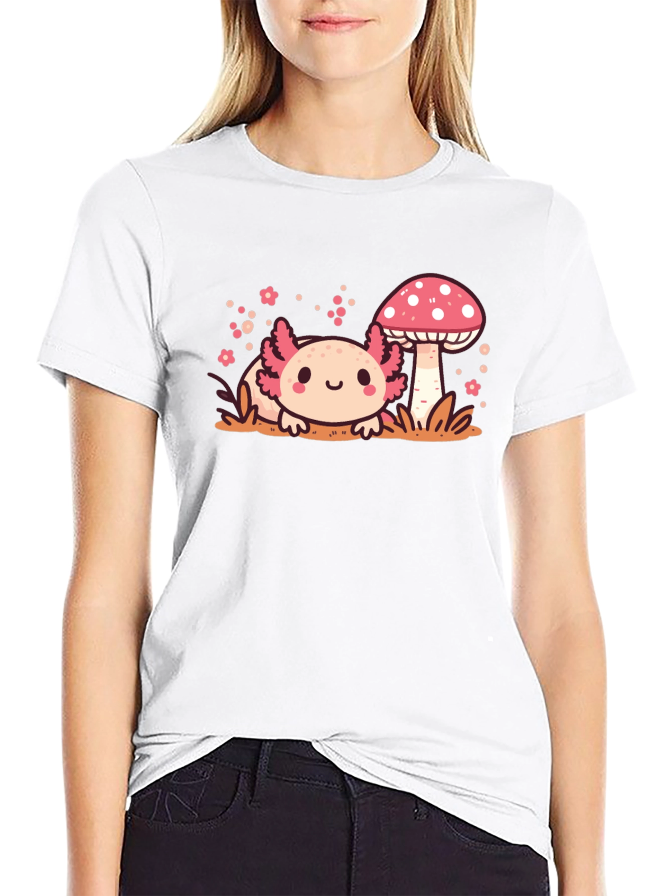 Axolotl & Mushroom Graphic Tee - Cute Kawaii Style