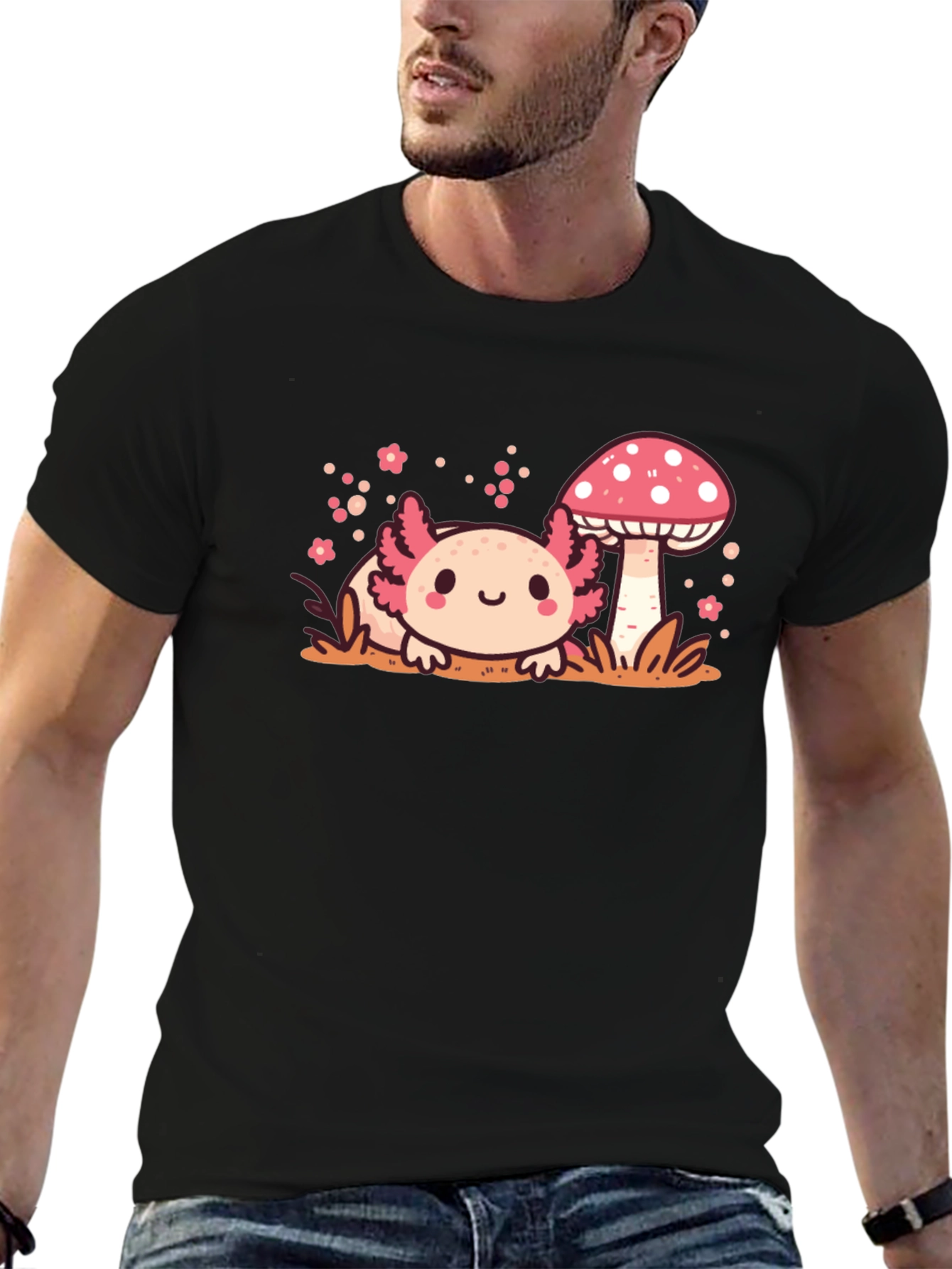 Axolotl & Mushroom Graphic Tee - Cute Kawaii Style