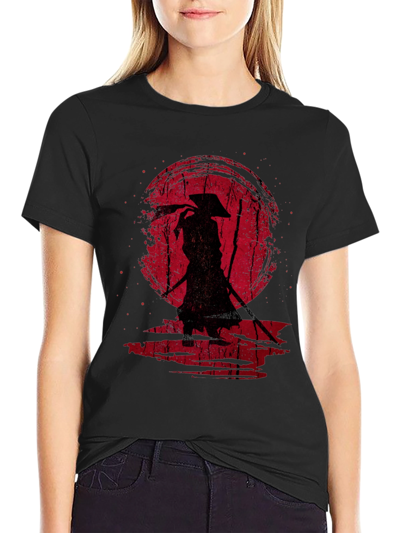 Samurai Silhouette Graphic Tee - Black