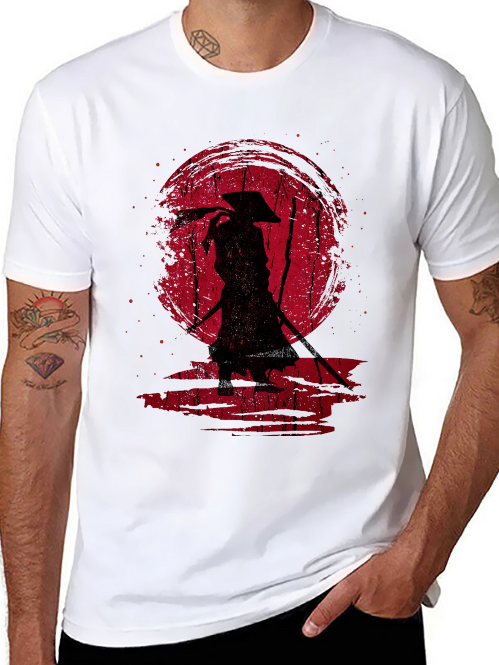 Samurai Silhouette Graphic Tee - Black