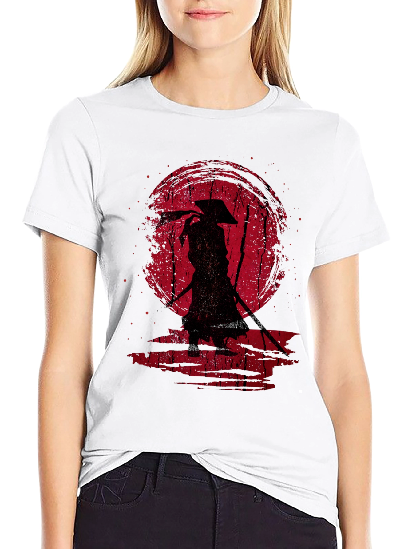 Samurai Silhouette Graphic Tee - Black