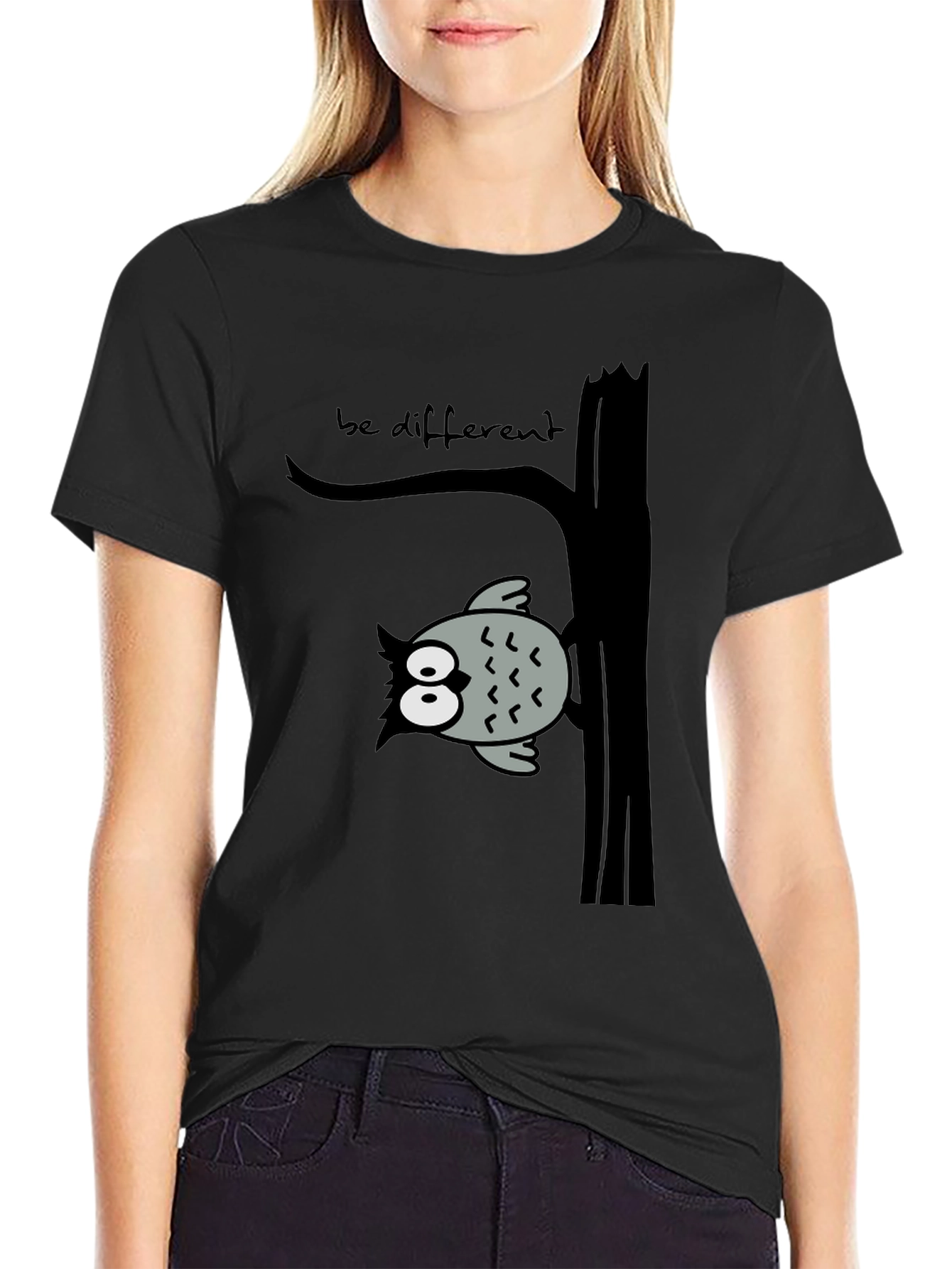 Be Different Owl Tree Black T-Shirt