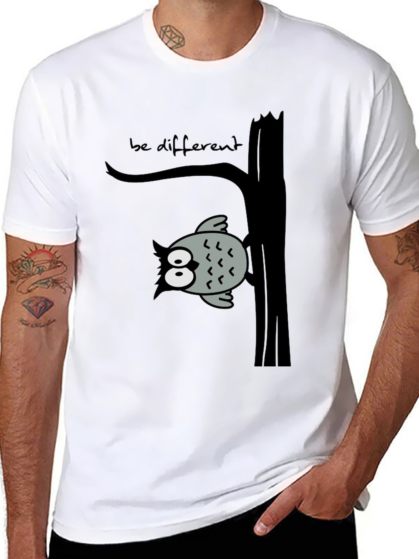 Be Different Owl Tree Black T-Shirt