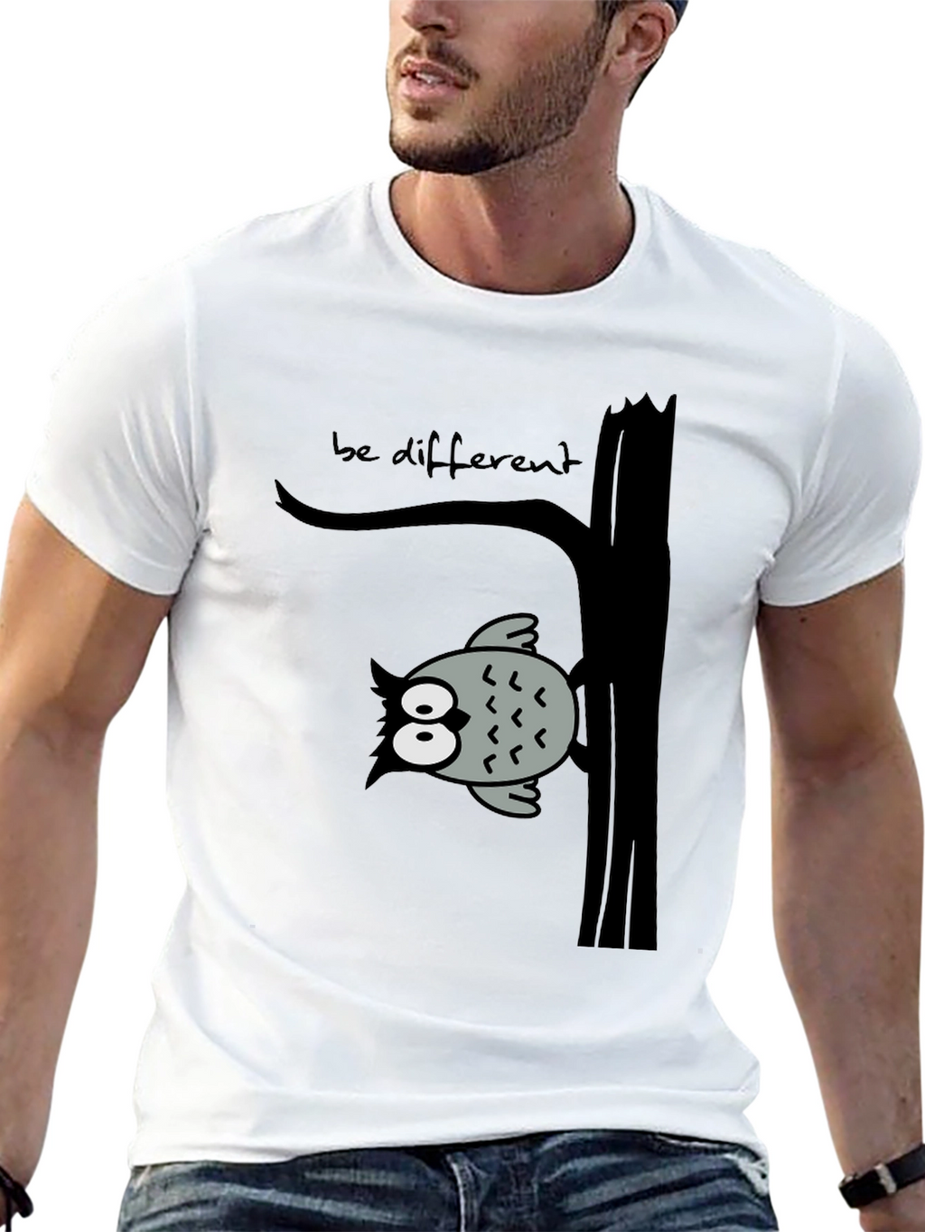 Be Different Owl Tree Black T-Shirt