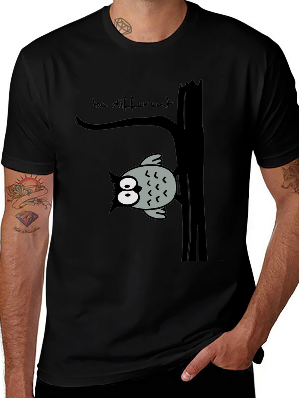 Be Different Owl Tree Black T-Shirt