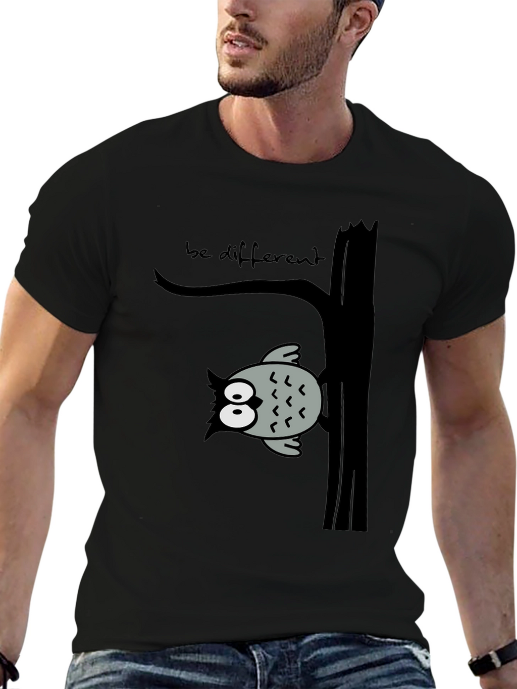 Be Different Owl Tree Black T-Shirt