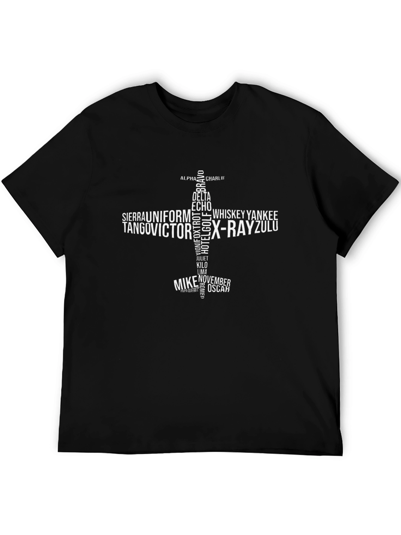 Aviation Alphabet Airplane Black T-Shirt