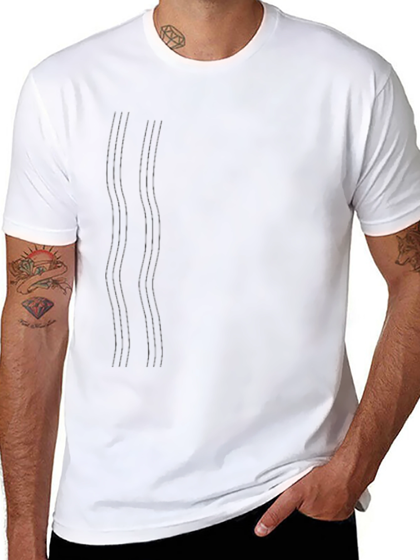 Mens Black Crew Neck T-Shirt with Subtle Line Design