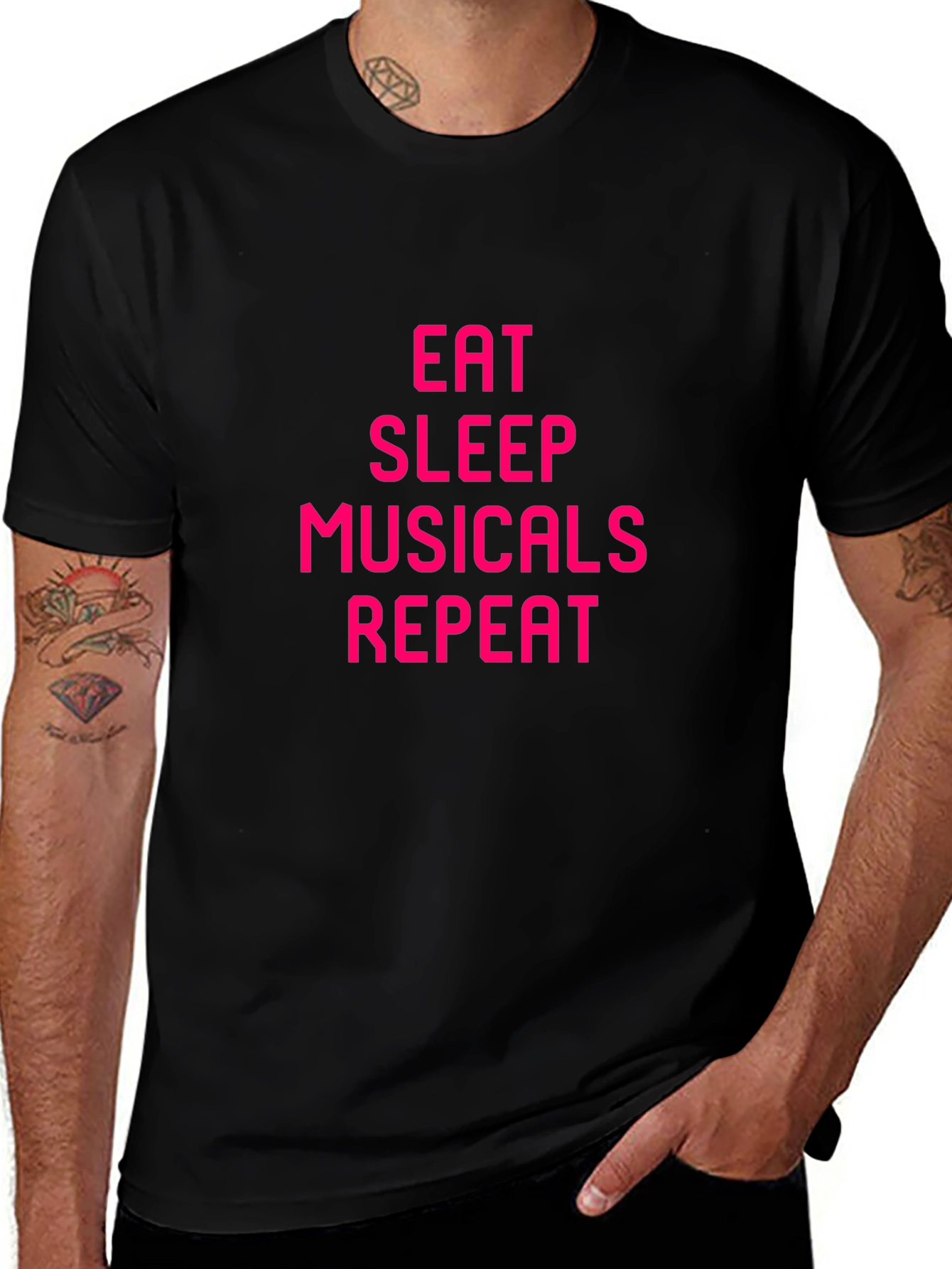 Eat Sleep Musicals Repeat Black Tee