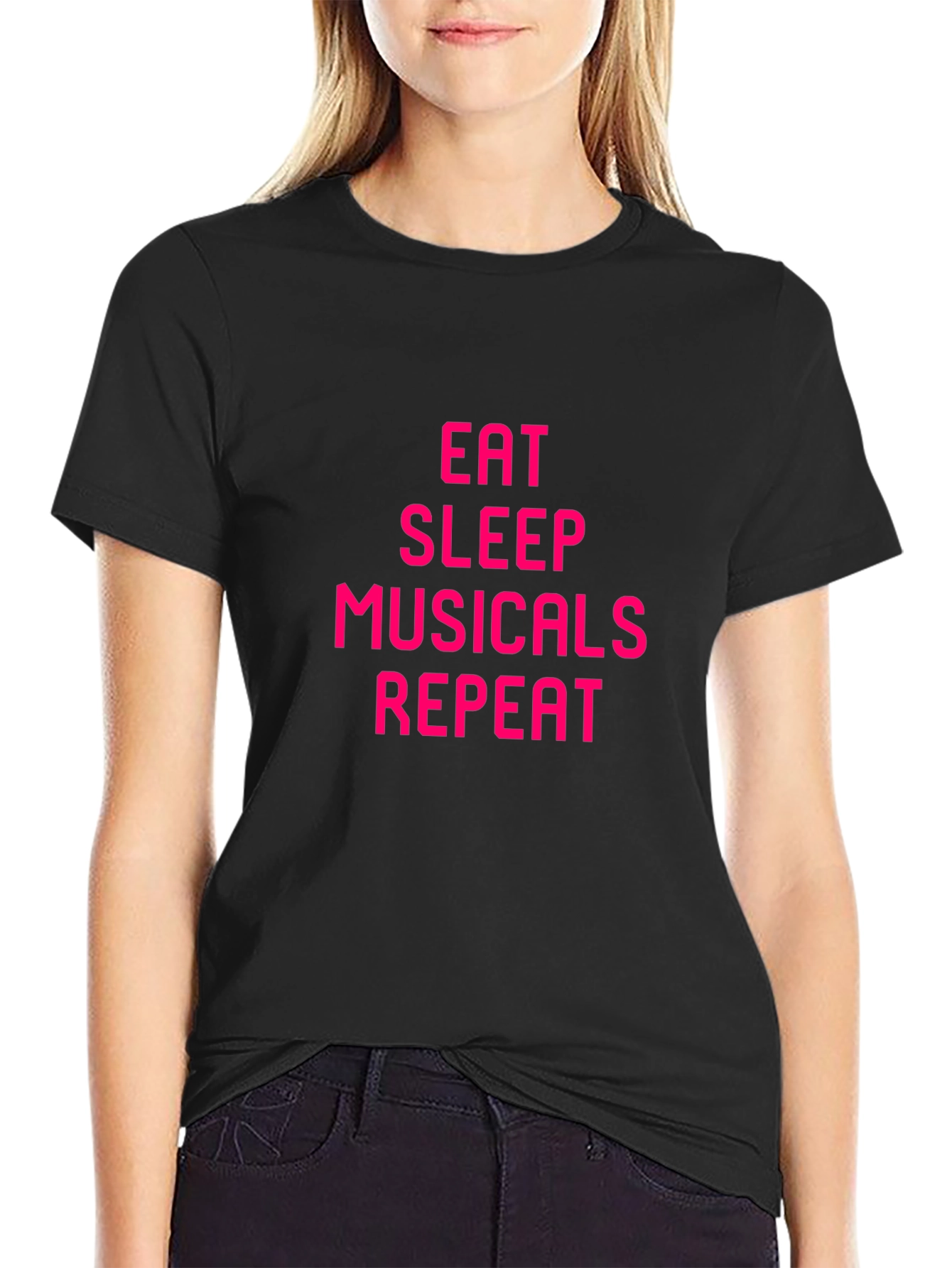 Eat Sleep Musicals Repeat Black Tee