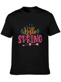 Hello Spring Graphic T-Shirt Black Cotton Tee