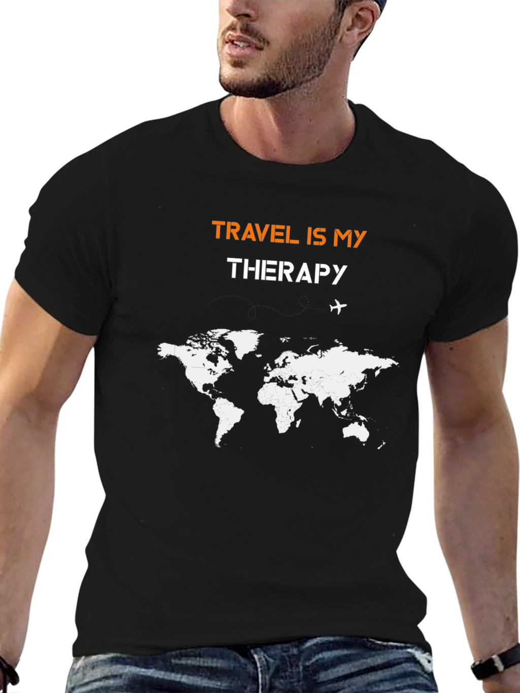 Travel Is My Therapy World Map Graphic Tee