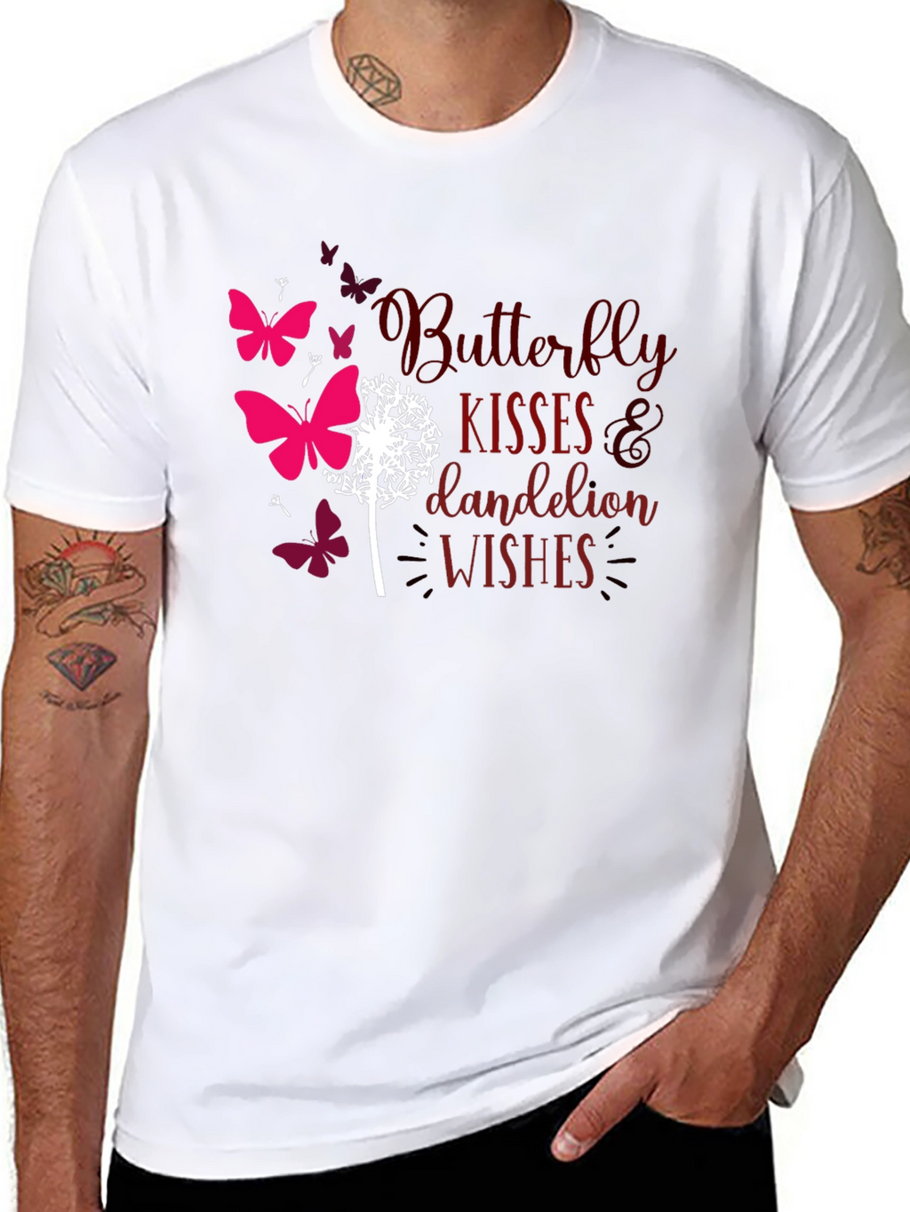 Butterfly Kisses Dandelion Wishes Black T-Shirt