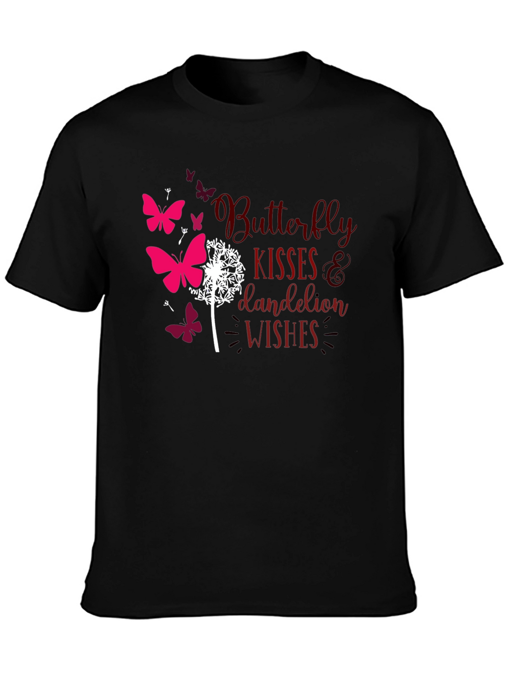 Butterfly Kisses Dandelion Wishes Black T-Shirt